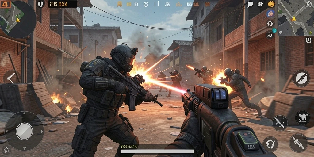 Screenshot menampilkan pertempuran intens di 898A dengan grafis menawan.