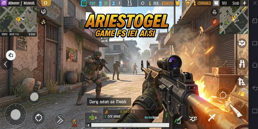 Screenshot utama ARIESTOGEL menampilkan aksi seru gameplay FPS.