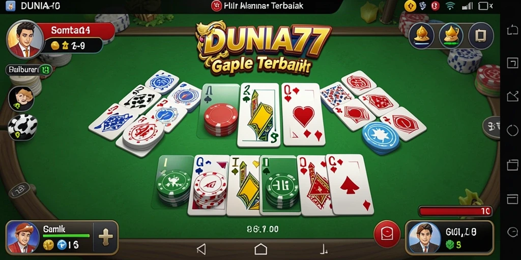 Tampilan gameplay Gaple yang seru dan interaktif di DUNIA77.