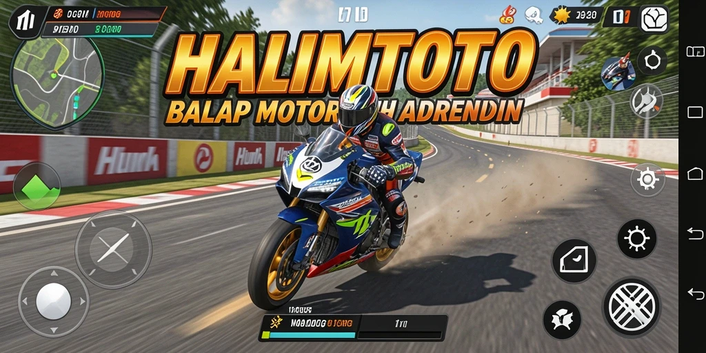 Tangkapan layar menampilkan aksi balap motor yang mendebarkan dalam HALIMTOTO.