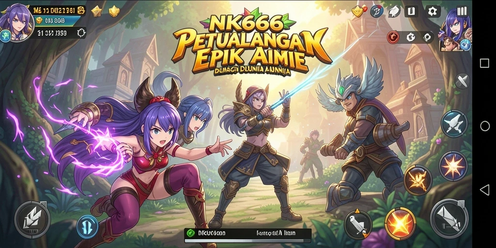 Tangkapan layar dari gameplay NK666, menampilkan aksi karakter anime.