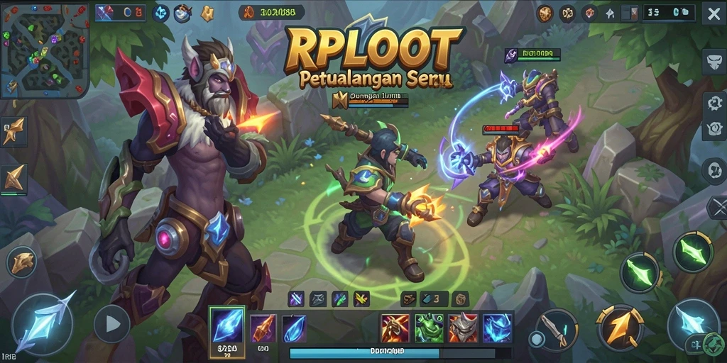 Tampilan gameplay seru RPLOOT dalam aksi pertempuran MOBA.