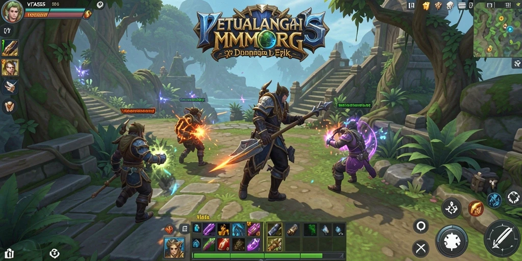 Screenshot VITA555 menampilkan pertarungan epik sesama pemain dalam dunia MMORPG.